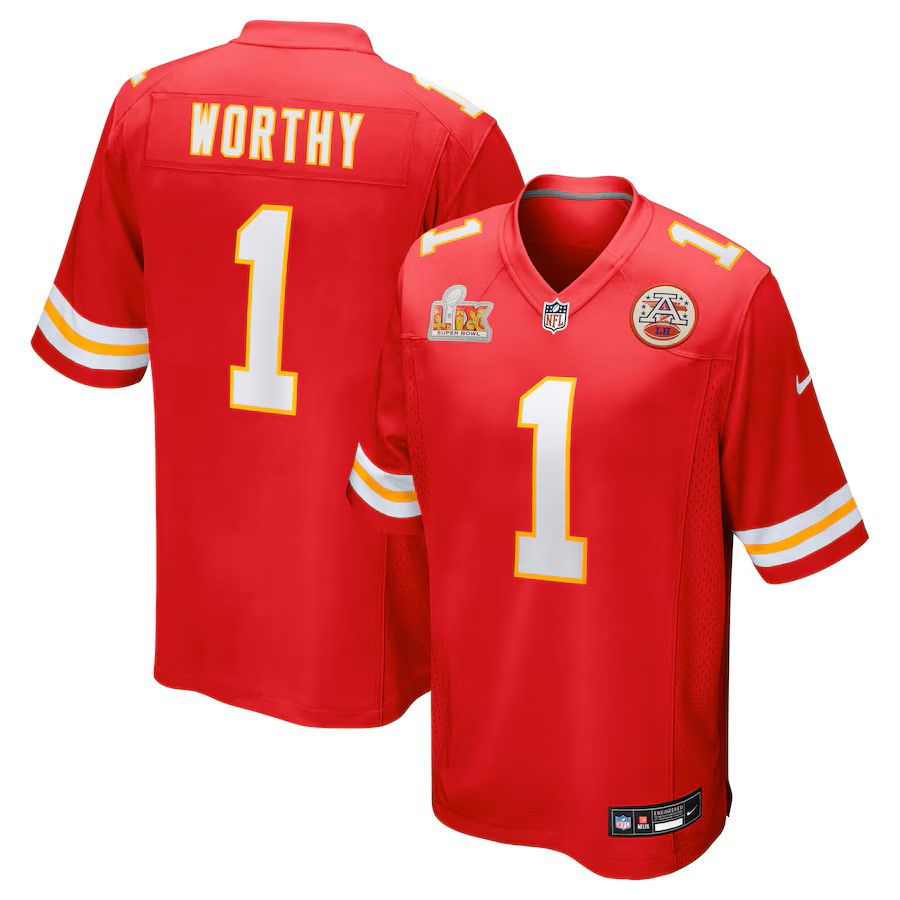 Men Kansas City Chiefs #1 Xavier Worthy Red 2025 Nike Super Bowl LIX Game NFL Jersey-0